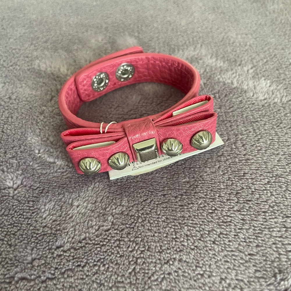 Y2K Jessica Simpson Pink Studded Bow Leather Bracelet